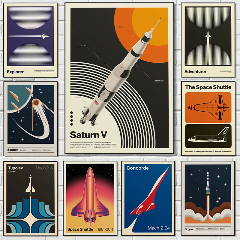 Star Map Poster - 레트로 추상 우주 왕복선 스푸트니크 미니멀리스트